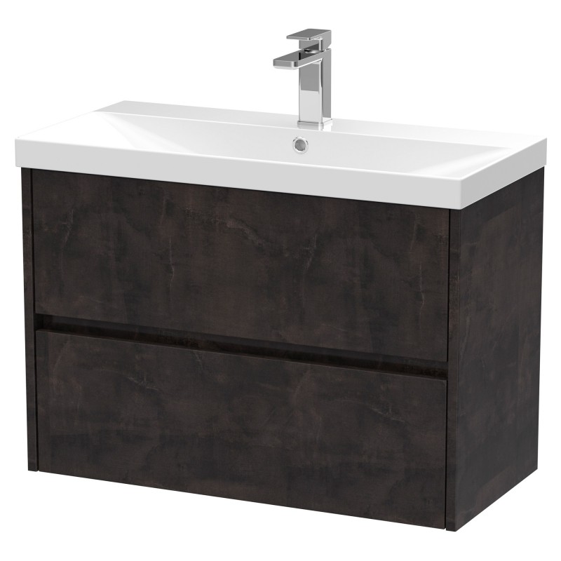 Havana 800mm Wall Hung 2 Drawer Vanity Unit with Thin-Edge Ceramic Basin - Metallic Slate Havana 800mm Wall Hung 2 Drawer Vanity Unit with Thin-Edge Ceramic Basin - Metallic Slate