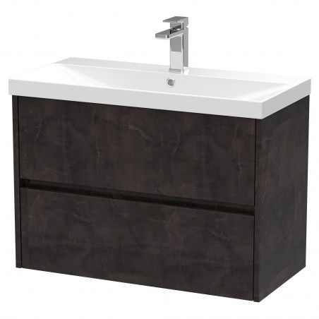 Havana 800mm Wall Hung 2 Drawer Vanity Unit with Thin-Edge Ceramic Basin - Metallic Slate