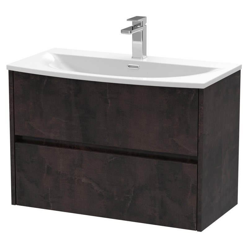 Havana 800mm Wall Hung 2 Drawer Vanity Unit with Curved Ceramic Basin - Metallic Slate Havana 800mm Wall Hung 2 Drawer Vanity Unit with Curved Ceramic Basin - Metallic Slate
