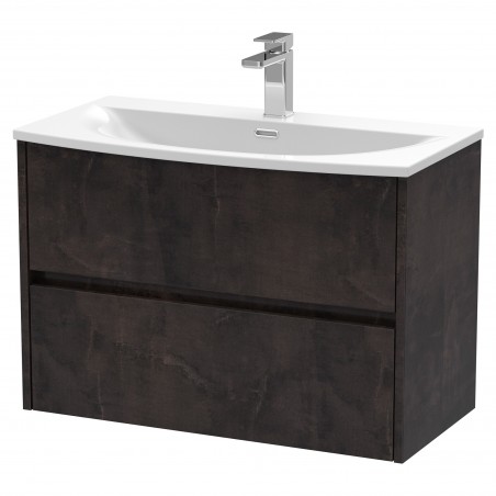 Havana 800mm Wall Hung 2 Drawer Vanity Unit with Curved Ceramic Basin - Metallic Slate