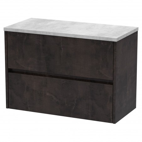 Havana 800mm Wall Hung 2 Drawer Vanity Unit with Bellato Grey Worktop - Metallic Slate