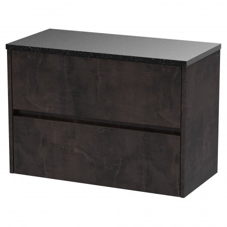 Havana 800mm Wall Hung 2 Drawer Vanity Unit with Sparkling Black Worktop - Metallic Slate