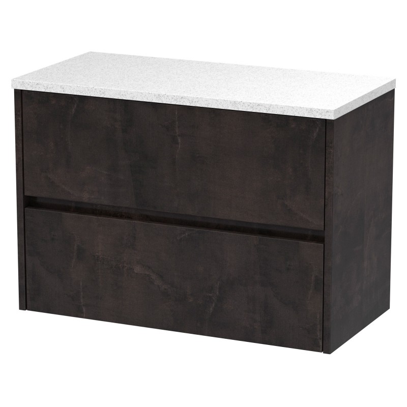 Havana 800mm Wall Hung 2 Drawer Vanity Unit with Sparkling White Worktop - Metallic Slate Havana 800mm Wall Hung 2 Drawer Vanity Unit with Sparkling White Worktop - Metallic Slate