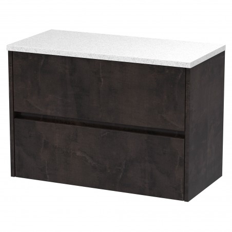 Havana 800mm Wall Hung 2 Drawer Vanity Unit with Sparkling White Worktop - Metallic Slate