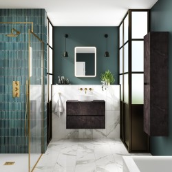 Havana 800mm Wall Hung 2 Drawer Vanity Unit with Worktop - Metallic Slate - Insitu
