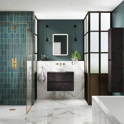 Havana 800mm Wall Hung 2 Drawer Vanity Unit with Worktop - Metallic Slate - Insitu