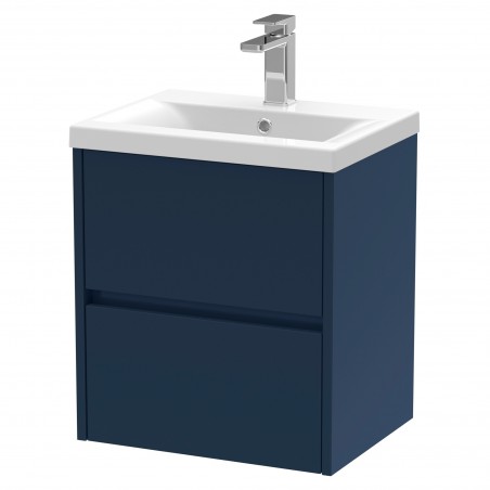 Havana 500mm Wall Hung 2 Drawer Unit With Mid-Edge Ceramic Basin - Midnight Blue