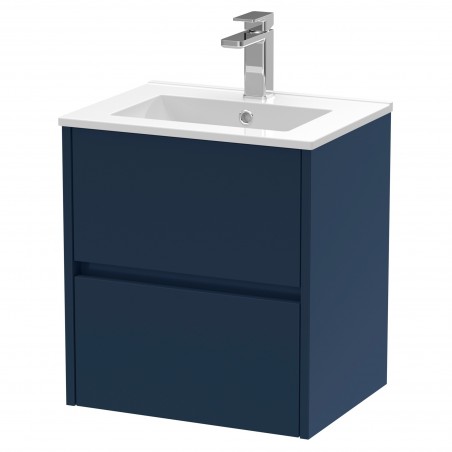 Havana 500mm Wall Hung 2 Drawer Unit With Minimalist Ceramic Basin - Midnight Blue