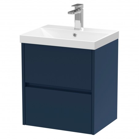 Havana 500mm Wall Hung 2 Drawer Unit With Thin-Edge Ceramic Basin - Midnight Blue