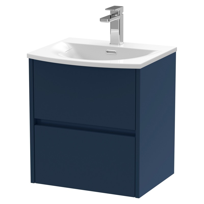Havana 500mm Wall Hung 2 Drawer Unit With Curved Ceramic Basin - Midnight Blue Havana 500mm Wall Hung 2 Drawer Unit With Curved Ceramic Basin - Midnight Blue