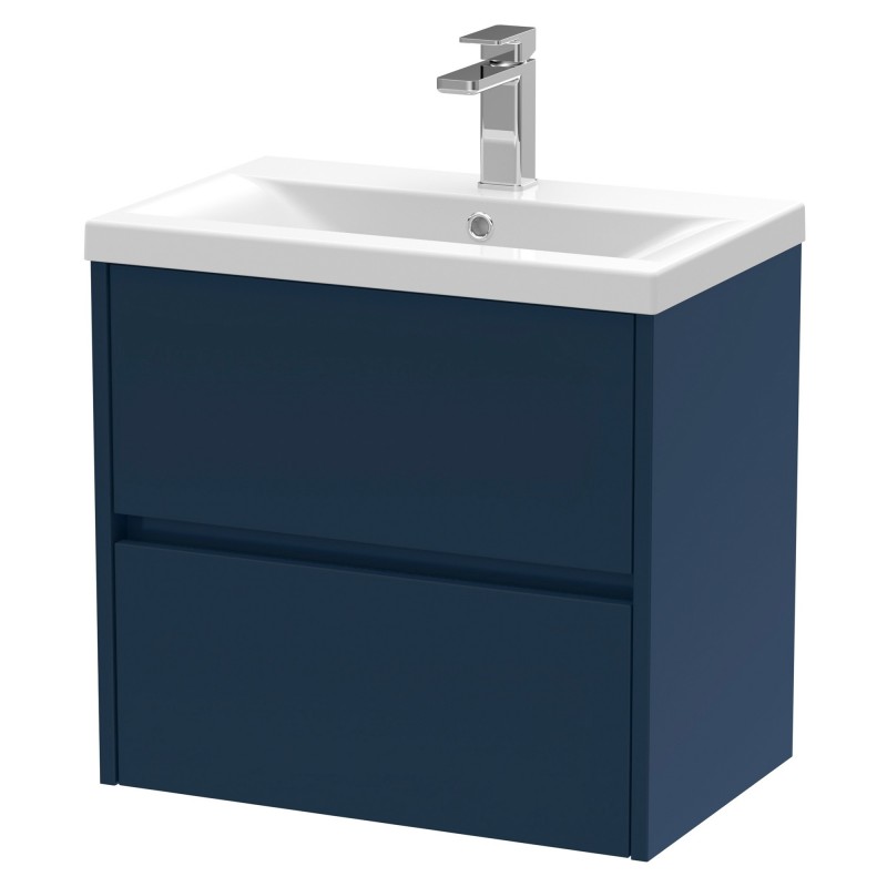 Havana 600mm Wall Hung 2 Drawer Unit With Mid-Edge Ceramic Basin - Midnight Blue Havana 600mm Wall Hung 2 Drawer Unit With Mid-Edge Ceramic Basin - Midnight Blue