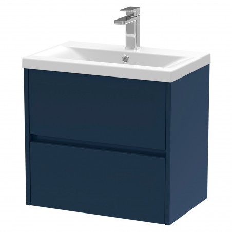 Havana 600mm Wall Hung 2 Drawer Unit With Mid-Edge Ceramic Basin - Midnight Blue