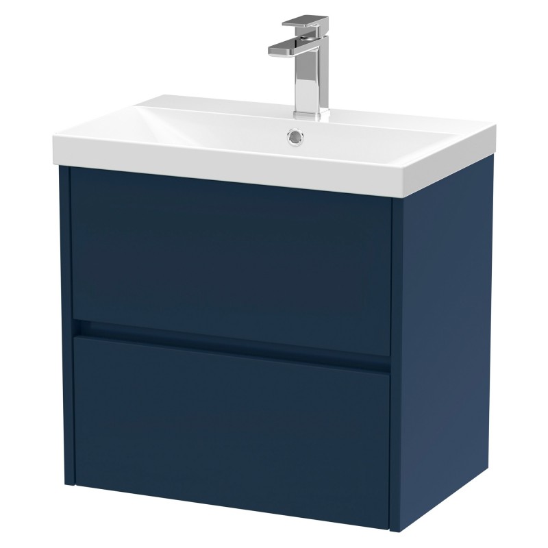 Havana 600mm Wall Hung 2 Drawer Unit With Thin-Edge Ceramic Basin - Midnight Blue Havana 600mm Wall Hung 2 Drawer Unit With Thin-Edge Ceramic Basin - Midnight Blue