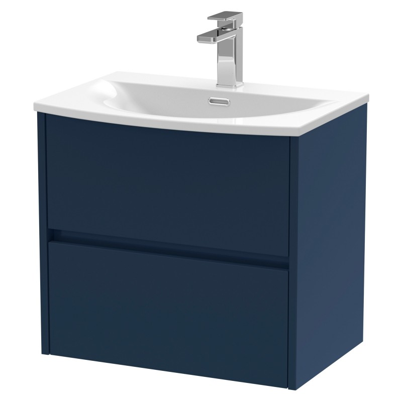 Havana 600mm Wall Hung 2 Drawer Unit With Curved Ceramic Basin - Midnight Blue Havana 600mm Wall Hung 2 Drawer Unit With Curved Ceramic Basin - Midnight Blue
