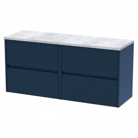 Havana 1200mm Wall Hung 4 Drawer Unit With Bellato Grey Laminate Worktop - Midnight Blue