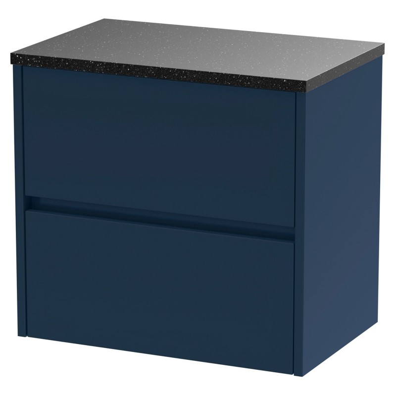 Havana 600mm Wall Hung 2 Drawer Unit With Black Sparkle Laminate Worktop - Midnight Blue Havana 600mm Wall Hung 2 Drawer Unit With Black Sparkle Laminate Worktop - Midnight Blue