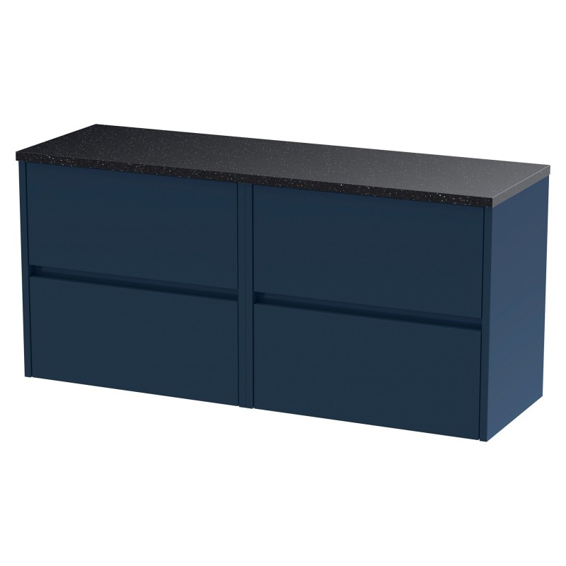 Havana 1200mm Wall Hung 4 Drawer Unit With Black Sparkle Laminate Worktop - Midnight Blue Havana 1200mm Wall Hung 4 Drawer Unit With Black Sparkle Laminate Worktop - Midnight Blue