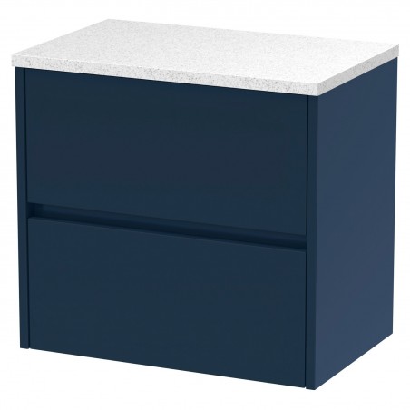 Havana 600mm Wall Hung 2 Drawer Unit With Laminate Worktop - Midnight Blue