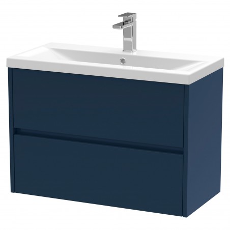 Havana 800mm Wall Hung 2 Drawer Unit With Mid-Edge Ceramic Basin - Midnight Blue