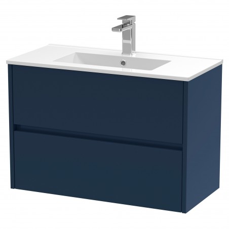 Havana 800mm Wall Hung 2 Drawer Unit With Minimalist Ceramic Basin - Midnight Blue