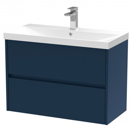 Havana 800mm Wall Hung 2 Drawer Unit With Thin-Edge Ceramic Basin - Midnight Blue