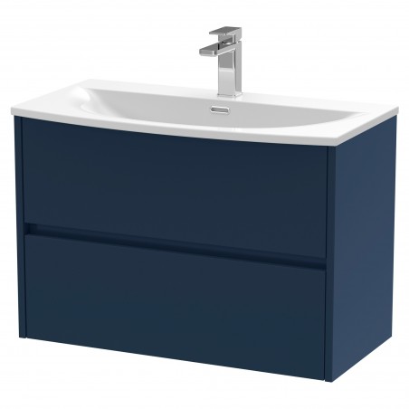 Havana 800mm Wall Hung 2 Drawer Unit With Curved Ceramic Basin - Midnight Blue