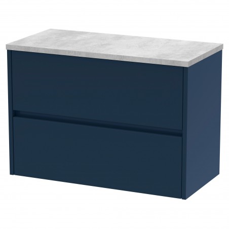 Havana 800mm Wall Hung 2 Drawer Unit With Bellato Grey Laminate Worktop - Midnight Blue