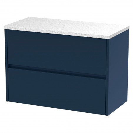 Havana 800mm Wall Hung 2 Drawer Unit With White Sparkle Laminate Worktop - Midnight Blue