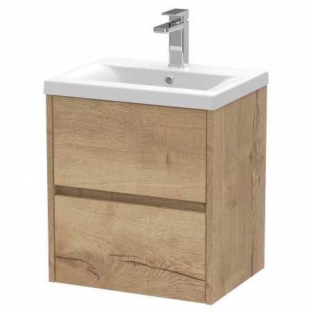 Havana 500mm Wall Hung 2 Drawer Vanity Unit with Mid-Edge Ceramic Basin - Autumn Oak