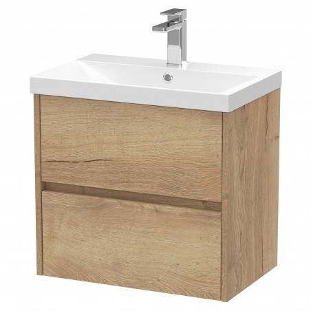 Havana 600mm Wall Hung 2 Drawer Vanity Unit with Thin-Edge Ceramic Basin - Autumn Oak