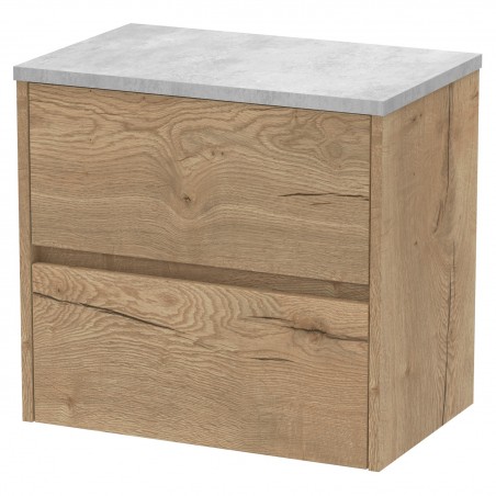 Havana 600mm Wall Hung 2 Drawer Vanity Unit with Bellato Grey Worktop - Autumn Oak