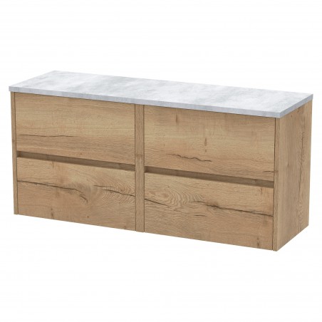 Havana 1200mm Wall Hung 4 Drawer Unit With Bellato Grey Laminate Worktop - Autumn Oak