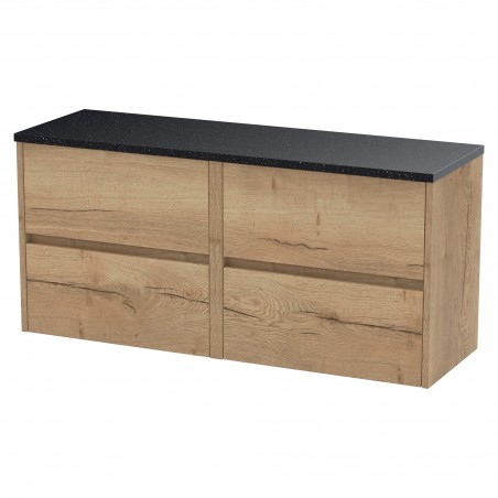 Havana 1200mm Wall Hung 4 Drawer Unit With Black Sparkle Laminate Worktop - Autumn Oak