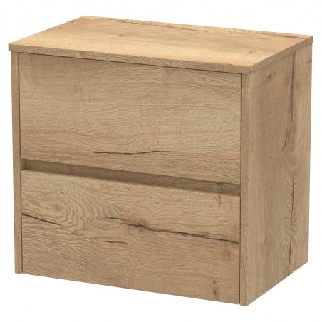 Havana 600mm Wall Hung 2 Drawer Vanity Unit with Worktop - Autumn Oak