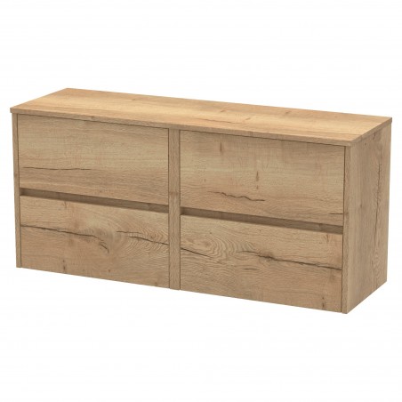 Havana 1200mm Wall Hung 4 Drawer Vanity Unit with Worktop - Autumn Oak