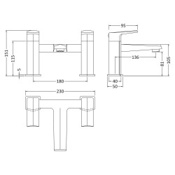 Hardy Bath Filler Tap Deck Mounted - Technical Drawing