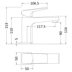Hardy Mono Basin Mixer Tap with Waste - Technical Drawing