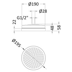 200mm Fixed Shower Head - Technical Drawing