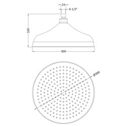 300mm Fixed Shower Head - Technical Drawing