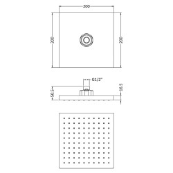 200mm Square Fixed Shower Head - Technical Drawing