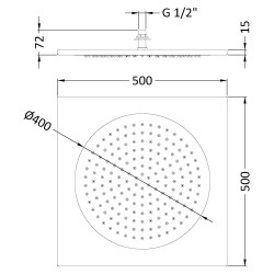 500mm Ceiling Tile Shower Head - Technical Drawing