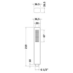 Chrome Minimalist Square Shower Handset - Technical Drawing
