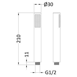 Chrome Minimalist Round Shower Handset - Technical Drawing