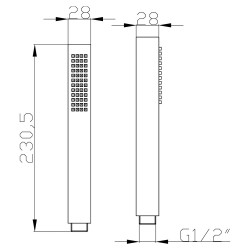 Chrome Minimalist Square Shower Handset - Technical Drawing
