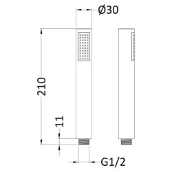 Matt Black Minimalist Round Shower Handset - Technical Drawing