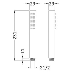 Square Minimalist Shower Handset - Brushed Pewter - Technical Drawing