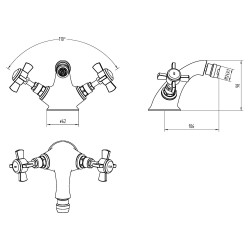 Beaumont Luxury Mono Bidet Mixer Tap with Waste Dual Handle - Technical Drawing