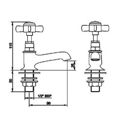 Beaumont Basin Taps Pair - Technical Drawing
