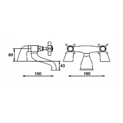 Beaumont Bath Filler Tap Pillar Mounted - Technical Drawing