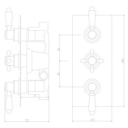 Victorian Triple Thermostatic Shower Valve - Technical Drawing